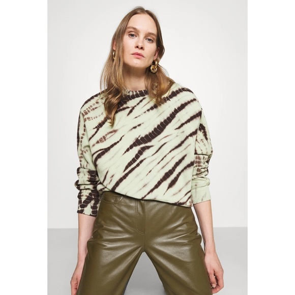 PROENZA SCHOULER • Mint/Brown White Label Modified Raglan Tie Dye Sweatshirt, XS - Picture 5 of 16